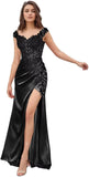 Elegant Satin Prom Dresses for Women Long 2025 3D Flower Lace Applique Off Shoulder Formal Evening Wedding Party Gown with Slit