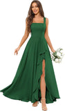 Chiffon Ruffle Bridesmaid Dresses for Women Square Neck Formal Evening Dress with Slit elegant dress women for wedding party