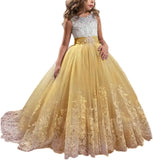 Princess Lilac Long Girls Pageant Dresses Kids Prom Puffy Tulle Ball Gown flower girl dress girls dresses for party and wedding