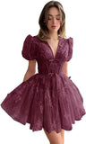 3D Butterfly Tulle Homecoming Dresses for Teens A-Line Short Sleeve Prom Cocktail Dress with Butterfly Appliques
