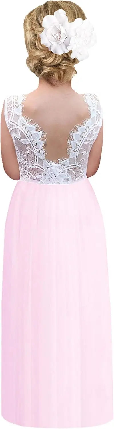 Vestido de tul con tutú recto de corte A con espalda de encaje y rosas para niña, vestido de fiesta para niña de las flores, vestidos para niñas para fiestas y bodas, vestidos de dama de honor 