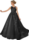 Princess Dress Tulle Lace Flower Girl Dress for Wedding Applique Princess Pageant Dress Long Party Ball Gown with Cape Sleeves
