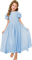 Flower Girl Maxi Dress for Wedding Bridesmaids Flowy Chiffon Teens Ruffle Sleeve Formal Party Pageant Gown princess dress
