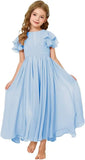 Flower Girl Maxi Dress for Wedding Bridesmaids Flowy Chiffon Teens Ruffle Sleeve Formal Party Pageant Gown princess dress