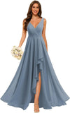 Women's V Neck Bridesmaid Dresses with Slit 2025 Chiffon A-line Formal Evening Gowns with Pockets bridesmaid dress for weddings