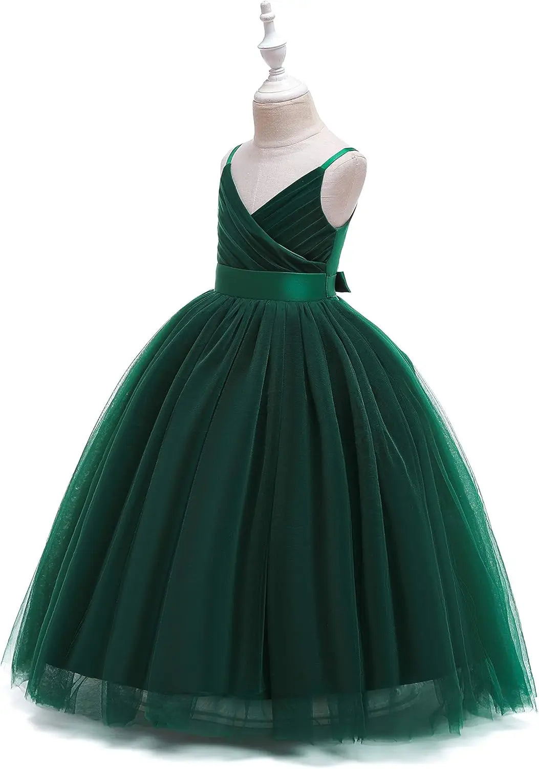 Vestido de tul con tirantes finos para niñas de flores, largo, corte A, para bodas, desfiles, princesas, fiestas de cumpleaños, bailes 