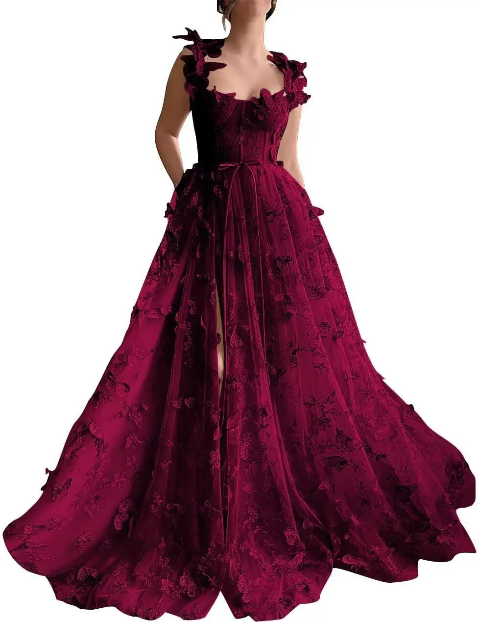 Women's 3D Butterfly Prom Dresses Tulle Ball Gown Fairy Corset Long Slit Lace Applique Formal Evening Dress party dresses