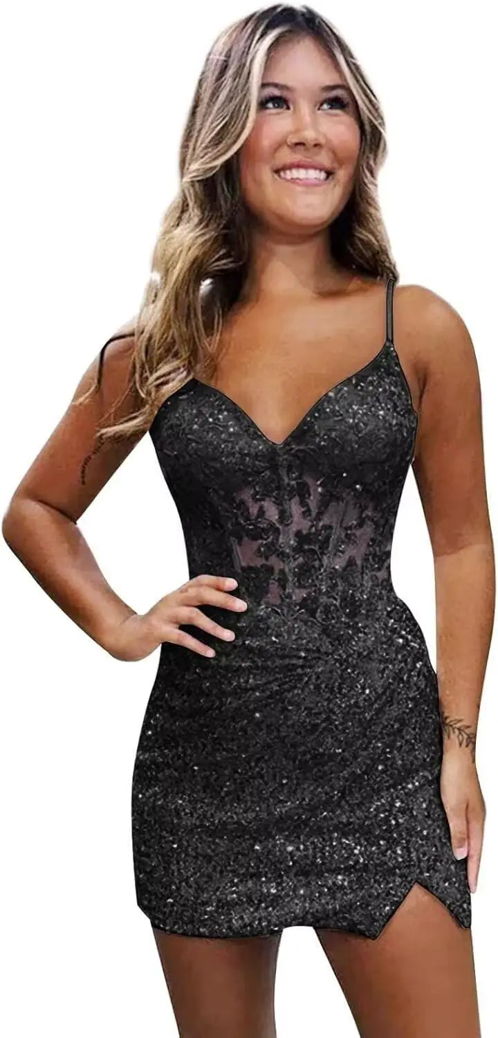 Sparkly Sequin Homecoming Dresses for Teens Short Tight Appliques Mini Formal Prom Cocktail Gown 2025 Wedding Party Dresses