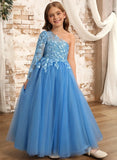 Vestidos de fiesta de cumpleaños para primera comunión infantil, vestidos de fiesta personalizados azules de un solo hombro para niña de las flores para boda princesa 