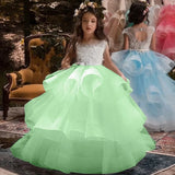 Vestidos de tul rosa con apliques blancos escalonados y sin mangas para bodas, fiestas de cumpleaños, primera comunión y niñas de las flores. 