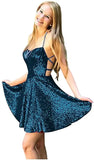Vestidos de fiesta formales con cuello halter y lentejuelas para mujer, cortos, sin espalda, con lentejuelas azules, para cóctel 