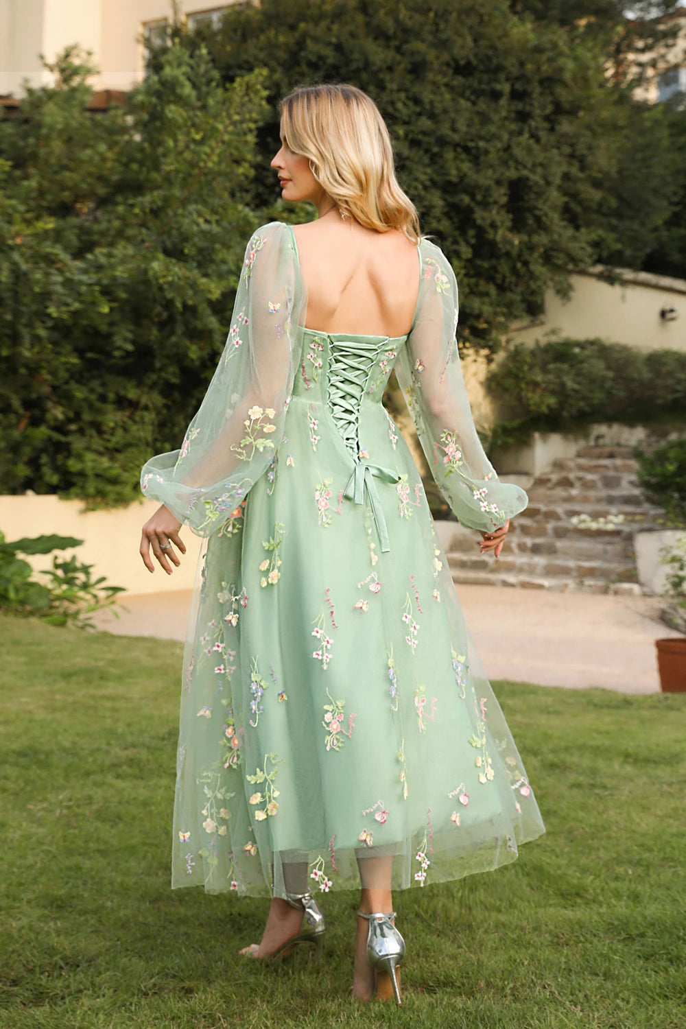 Hot Sale Fairy Green Floral Embroidery Prom Dress with Back Lacing-Elegant Sweetheart Evening Gown for Women Party & Weddings