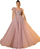 Vestidos de fiesta de tul con apliques de encaje para mujer, tirantes finos ajustables, vestidos de gala largos de corte A, vestidos de noche, vestidos de fiesta 