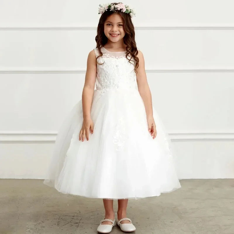 Estampado de flores azul cielo con cinta sin mangas para bodas, fiestas de cumpleaños, banquetes, vestidos de princesa, vestidos de niña de las flores personalizados 