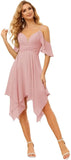 Women's Off Shoulder Chiffon Junior Bridesmaid Dresses Short Pockets Ruffle A Line Formal Dresses with Slit Wedding Party Gown