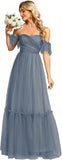Women's Formal Dress Sweetheart Off-Shoulder Ruched Tulle Maxi Bridesmaid Dresses elegant dress women for wedding party