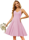 Chiffon V Neck Bridesmaid Dress with Pleated Bodice A Line Chiffon Short Prom Homecoming Dress for Women cocktail dresses