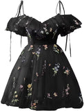Blumenstickerei Tüll Kurze Heimkehrkleider für Teenager Mini Fee V-Ausschnitt Formales Abschlussball-Cocktailpartykleid 2025 