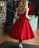 Damen Spaghettiträger Kurzes Satin Ballkleid Homecoming Kleid Sweetheart A-Linie Ballkleid Cocktailkleid mit Tasche 