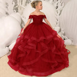 Grape Purple Floral Appliques Tiered With Trailing For Wedding Birthday Party Banquet Gown Customized Flower Girl Dresses