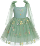 Blumenmädchenkleid, ärmellos, Spaghettiträger, floral bestickt, Prinzessinnenkleid, Kleinkind, Geburtstagsparty, Fee, Tüllkleid 