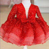 Bonitos vestidos de princesa para fiesta de bodas, personalizados, de organza brillante con lentejuelas y lazo, para niña de las flores. 
