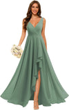 Women's V Neck Bridesmaid Dresses with Slit 2025 Chiffon A-line Formal Evening Gowns with Pockets bridesmaid dress for weddings