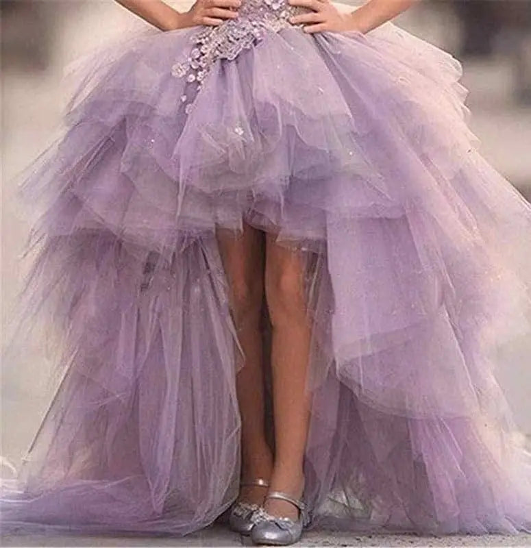 Blumenmädchenkleid für Mädchen, hoch und niedrig, Festzugskleider, gestufte Tüllapplikationen, Prinzessin, formelle Party, Ballkleid, Festzug für Mädchen 