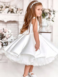Pageant Dresses For Girls  Flower Girl Dresses White Satin With Bow Sleeveless For Wedding Birthday Party Banquet Princess Gowns