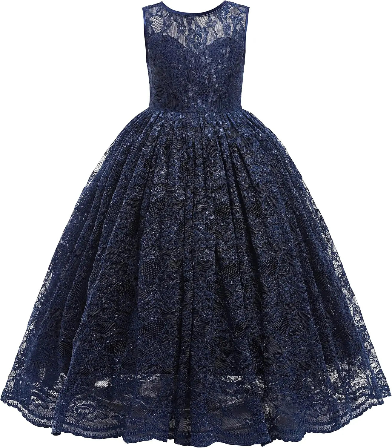 Full Lace Flower Girls Dress Long A Line Bridesmaid Wedding Tulle Dresses Birthday Formal Party Ball Gown girls party dress