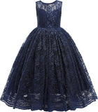 Full Lace Flower Girls Dress Long A Line Bridesmaid Wedding Tulle Dresses Birthday Formal Party Ball Gown girls party dress