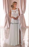 Vestido de novia bohemio largo con abertura en forma de A, elegante, de gasa y encaje, hecho a medida, para playa, 2026 