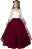 Blumenmädchenkleid Langarm Kinder Weiß Spitze Kinder Festzug Party Weihnachten Ballkleid Erstkommunion Kleider 