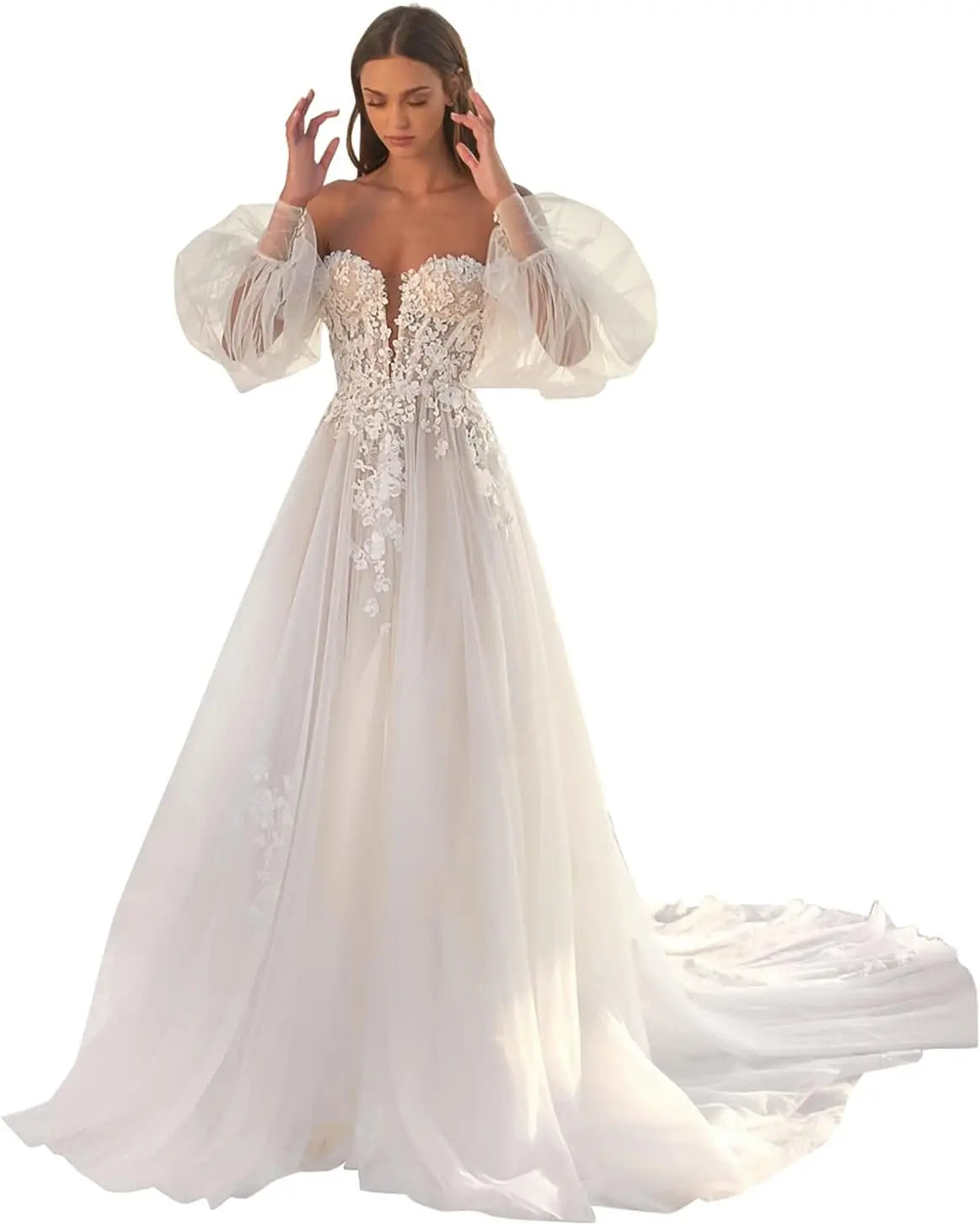 Vestidos de novia con apliques de encaje para novia 2025, vestidos de novia para bodas en la playa para mujeres, vestido de novia de talla grande 