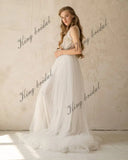 Vestido de novia sin mangas color marfil, vestido de novia con escote en V, vestido de novia de tul, vestido de novia sencillo con espalda abierta, vestido de novia para la playa 