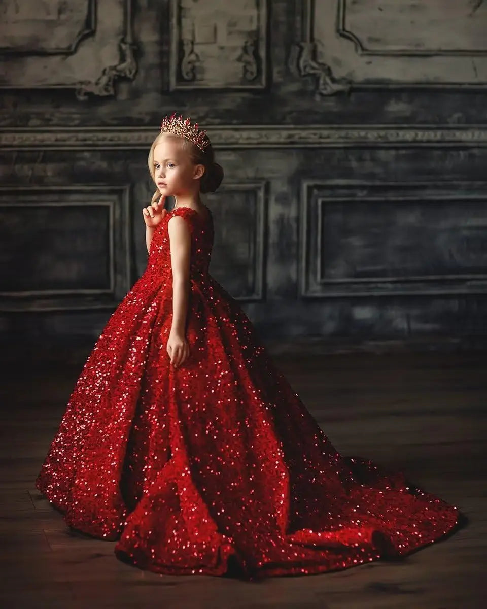 Vestidos de desfile con lentejuelas y cuello en V para niñas, vestidos de baile brillantes para niñas de las flores, vestidos de princesa para niñas pequeñas, vestido de comunión 