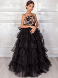Lace Appliques Layered Sleeveless Girl Kids Birthday Ball Gown First Holy Communion Gowns Black Flower Girl Dresses for Wedding