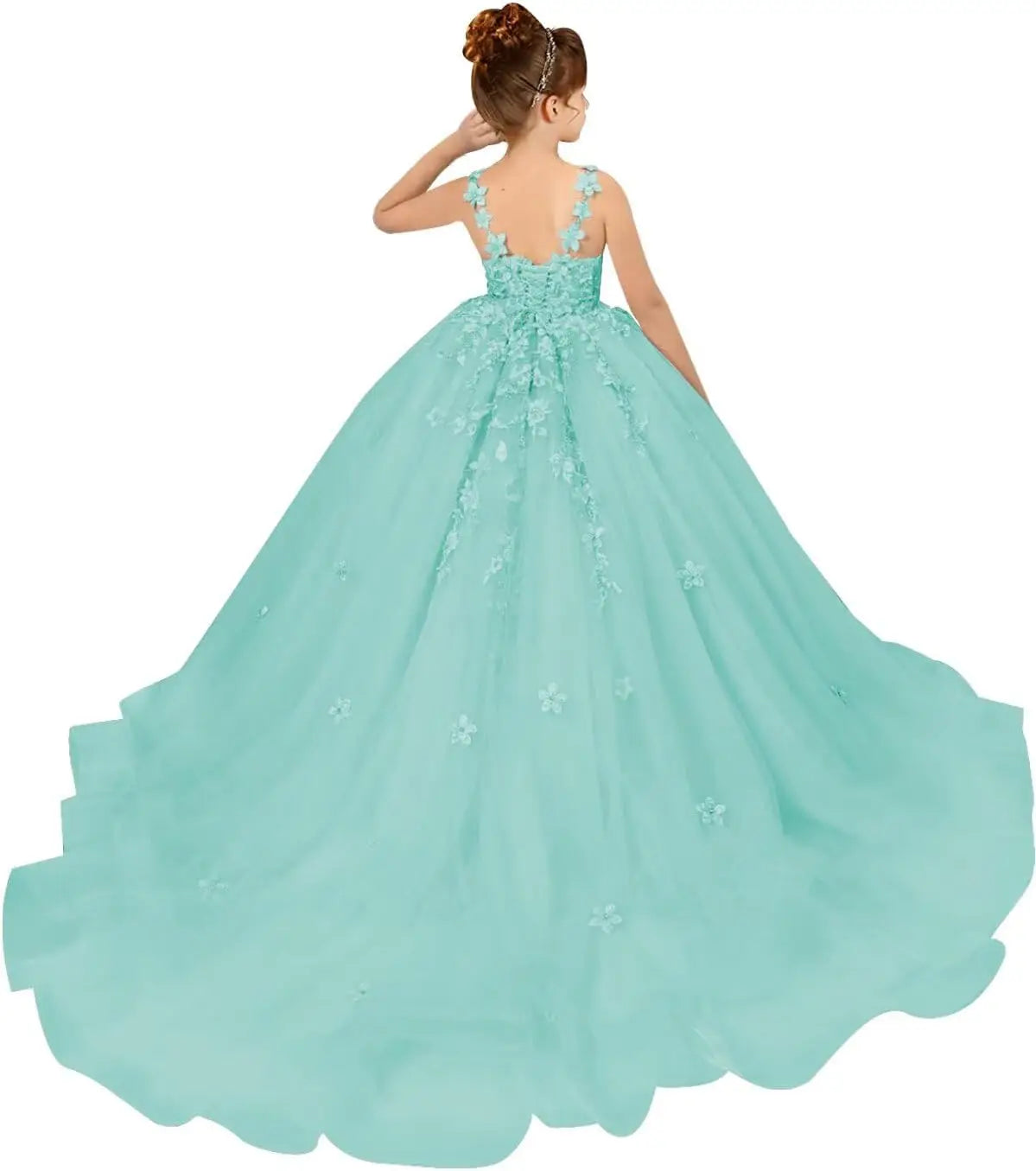Tulle Flower Girl Dresses for Wedding Floral Appliques Princess Pageant Dress Girls Birthday Party Ball Gown