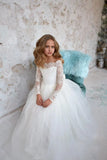 Boho Tüll Elfenbein Weiß Spitze Schleife Mädchen Erstkommunion Kleid Junior Brautjungfernkleid Maßgeschneidert Vollärmeliges Blumenmädchenkleid 