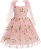 Blumenmädchenkleid, ärmellos, Spaghettiträger, floral bestickt, Prinzessinnenkleid, Kleinkind, Geburtstagsparty, Fee, Tüllkleid 