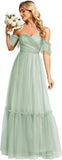 Women's Formal Dress Sweetheart Off-Shoulder Ruched Tulle Maxi Bridesmaid Dresses elegant dress women for wedding party