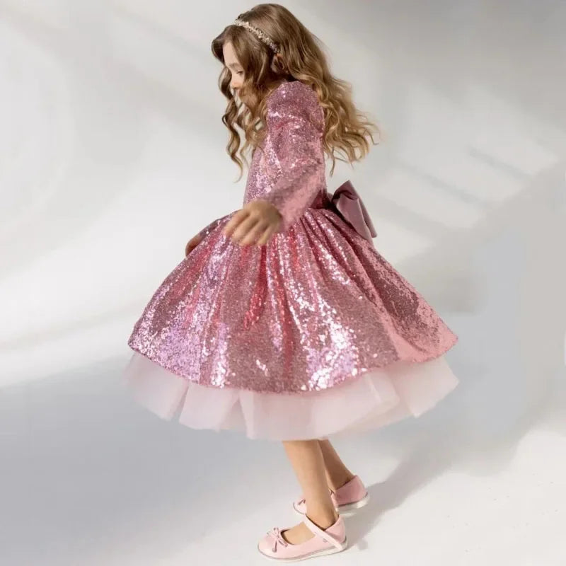 Rosa Tüll mit Schleife Feder Kurzarm für Hochzeit Geburtstag Party Bankett Heilige Kommunion Kleid individuelle Blumenmädchenkleider 
