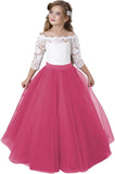 Blumenmädchenkleid Langarm Kinder Weiß Spitze Kinder Festzug Party Weihnachten Ballkleid Erstkommunion Kleider 
