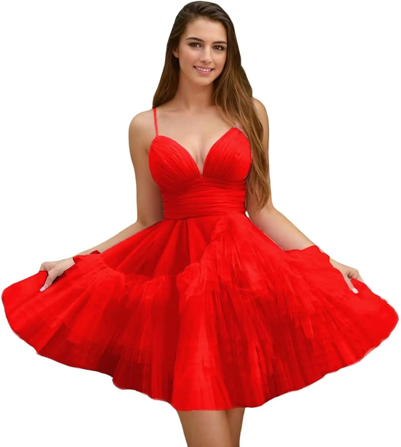 Fashion Tiered Homecoming Dresses Ruffle Tulle Mini Dresses Elegant V Neck Short Prom Dresses graduation dress