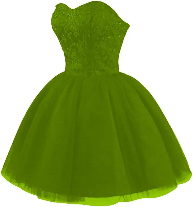 Strapless Short Tulle Homecoming Dresses for Teens Lace Prom Dresses for Women Beaded A Line Party Cocktail Dresses