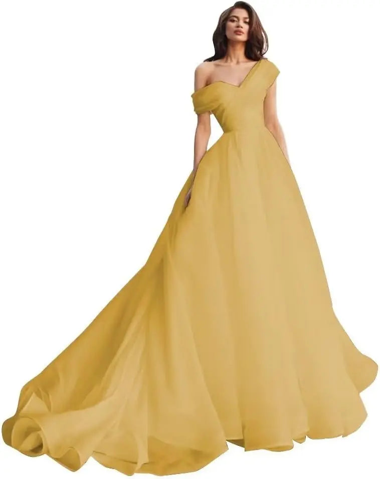 Custom made One Shoulder Tulle Prom Dresses Long Quinceanera Dress Ball Gown Organza Puffy Wedding Dress for Bride Bridal Gowns