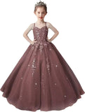 Lace Applique Tulle Pageant Gowns for Girls Ball Gown Flower Girl Dress Princess Toddler Kids Prom Pageant   Dress