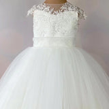 Vestidos de niña de las flores con apliques de tul blanco y lazo, sin mangas, para bodas, cumpleaños, fiestas, primera comunión. 