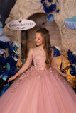 Blumenmädchenkleid Tüllspitze Rosa Erstkommunionkleid Junior Brautjungfernkleid Prinzessinnenkleider für Party und Hochzeit 
