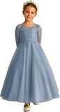 Tulle Lace Appliques Flower Girl Dresses for Wedding Long Sleeve Pageant Dress First Communion Dresses for Girls